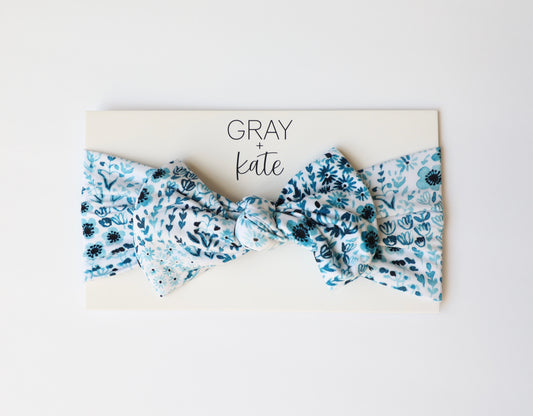 BLUE FLORAL KNOT HEADBAND